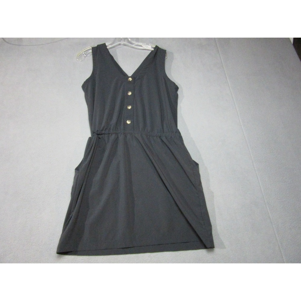 Toad&Co Dress Womens Small Black Stretch Cue Wrap Sleeveless Button Front V Neck